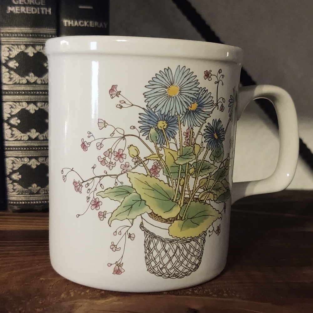 Coffee Tea Mug Vintage Japan Floral Flower Basket Glazed ceramic cup - Picture 2 of 6